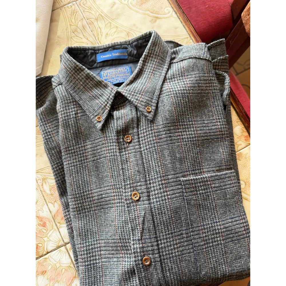 Vintage Pendleton Board Shirt Mens Medium Gray Plaid Virgin Wool USA Fall SzL